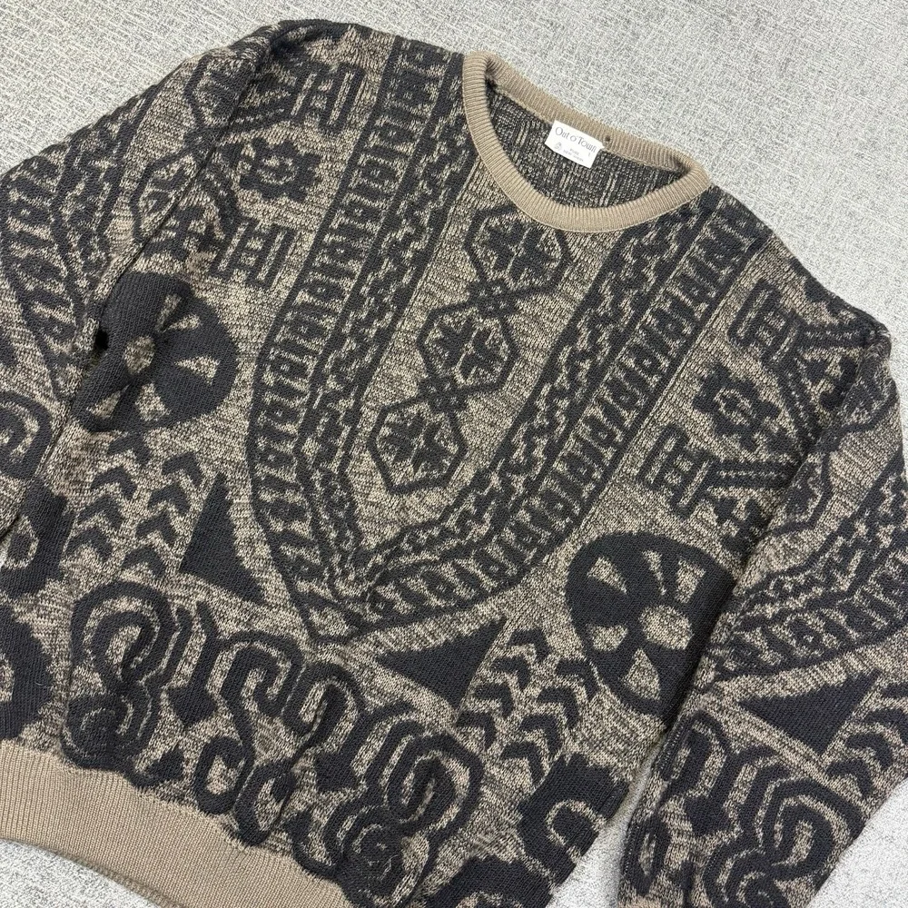 Vintage Out O'Town 100% Pure New‎ Wool Sweater Men's Large Brown Knit Grandpa